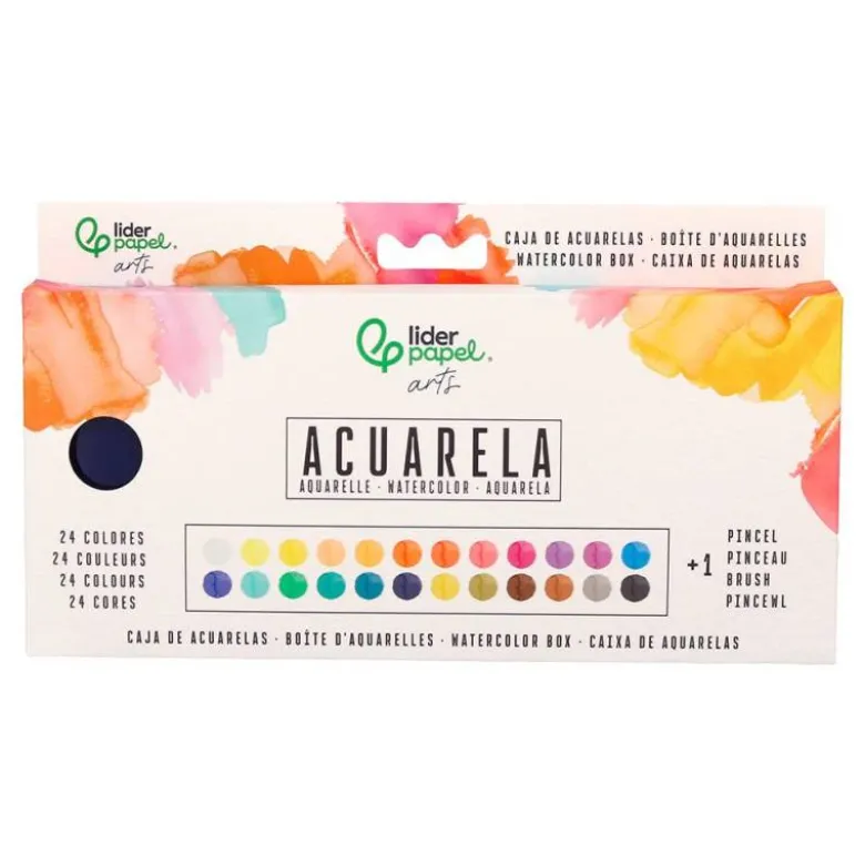 ACUARELA LIDERPAPEL 24 COLORES CON PINCEL ESTUCHE METALICO