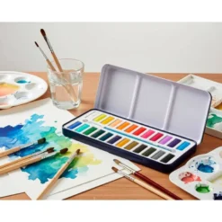 ACUARELA LIDERPAPEL 24 COLORES CON PINCEL ESTUCHE METALICO