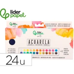 ACUARELA LIDERPAPEL 24 COLORES CON PINCEL ESTUCHE METALICO