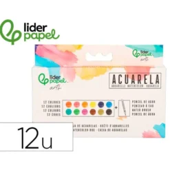 ACUARELA LIDERPAPEL 12 COLORES CON PINCEL DE AGUA RELLENABLE ESTUCHE DE PLASTICO