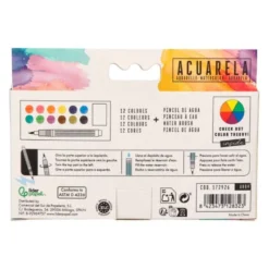 ACUARELA LIDERPAPEL 12 COLORES CON PINCEL DE AGUA RELLENABLE ESTUCHE DE PLASTICO