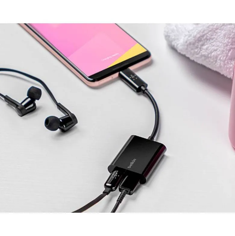 ADAPTADOR BELKIN F7U081BTBLK USB-C DE AUDIO Y CARGA COLOR NEGRO