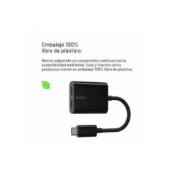 ADAPTADOR BELKIN F7U081BTBLK USB-C DE AUDIO Y CARGA COLOR NEGRO