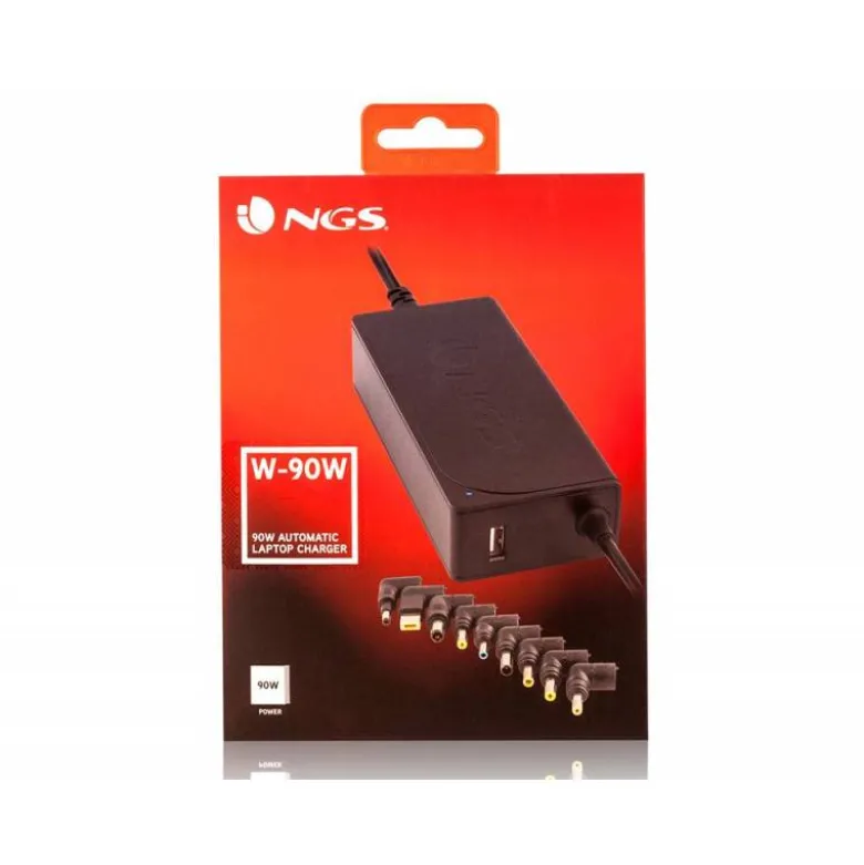 ADAPTADOR DE CORRIENTE NGS AUTOMATIC 90W CON 9 ADAPTADORES Y SALIDA USB 2A