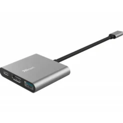 ADAPTADOR TRUST DALYX 3 EN 1 MULTIPUERTO USB-C / USB-A USB-C HDMI 2.0 COLOR ALUMINIO