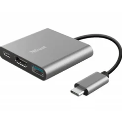 ADAPTADOR TRUST DALYX 3 EN 1 MULTIPUERTO USB-C / USB-A USB-C HDMI 2.0 COLOR ALUMINIO