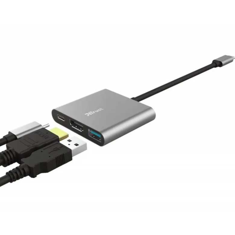 ADAPTADOR TRUST DALYX 3 EN 1 MULTIPUERTO USB-C / USB-A USB-C HDMI 2.0 COLOR ALUMINIO