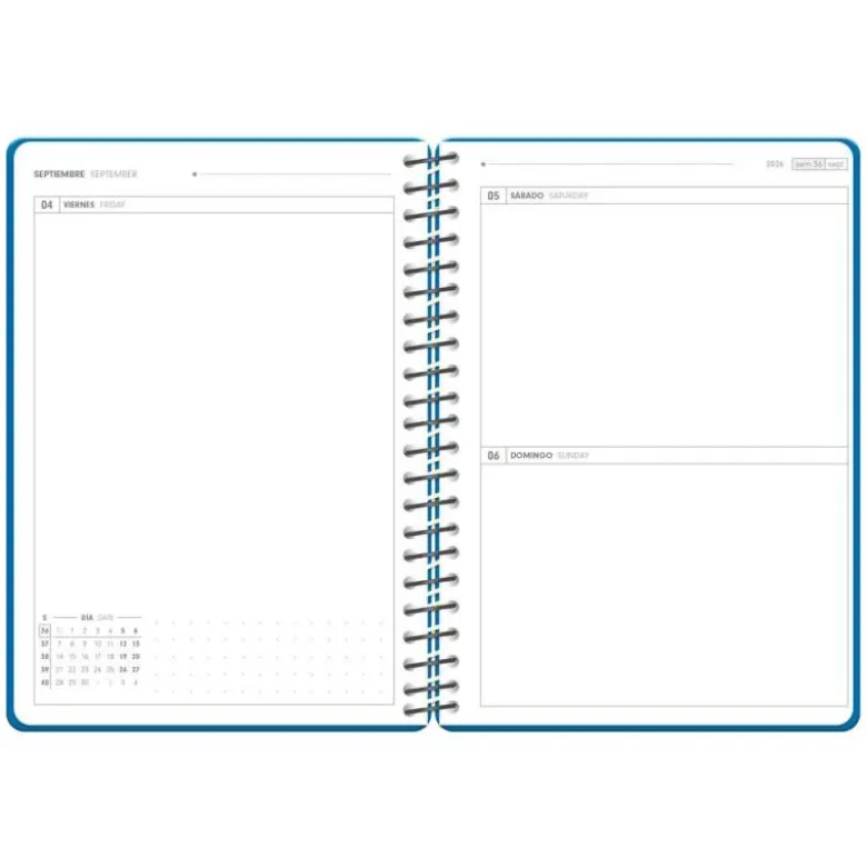 AGENDA ESCOLAR ANTARTIK 26-27 ESPIRAL PACK AND GO DIA PAGINAA5+ BILINGÜE 80G PAPEL FSC TURQUESA