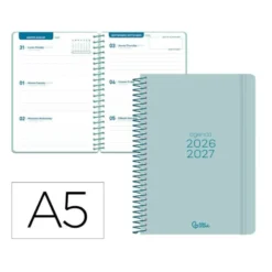 AGENDA ESCOLAR LIDERPAPEL 26-27 ESPIRAL BASIC SEMANA VISTA A5 BILINGUE 70G PAPEL FSC TURQUESA