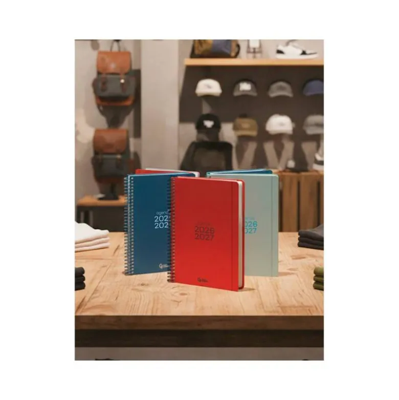 AGENDA ESCOLAR LIDERPAPEL 26-27 ESPIRAL BASIC DIA PAGINA A5 BILINGUE 70G PAPEL FSC TURQUESA