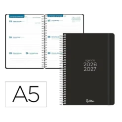 AGENDA ESCOLAR LIDERPAPEL 26-27 ESPIRAL BASIC SEMANA VISTA A5 BILINGUE 70G PAPEL FSC NEGRO
