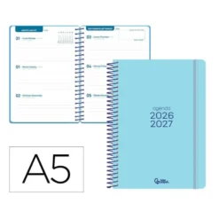 AGENDA ESCOLAR LIDERPAPEL 26-27 ESPIRAL BASIC SEMANA VISTA A5 BILINGUE 70G PAPEL FSC AZUL TURQUESA