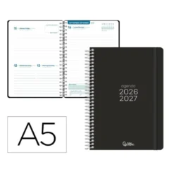 AGENDA ESCOLAR LIDERPAPEL 26-27 ESPIRAL BASIC DIA PAGINA A5 BILINGUE 70G PAPEL FSC NEGRO