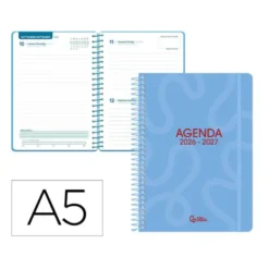 AGENDA ESCOLAR LIDERPAPEL 26-27 ESPIRAL CLASSIC DIA PAGINA A5 BILINGUE 70G PAPEL FSC AZUL
