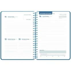 AGENDA ESCOLAR LIDERPAPEL 26-27 ESPIRAL BASIC DIA PAGINA A5 BILINGUE 70G PAPEL FSC AZUL MARINO