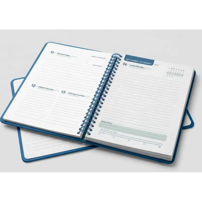 AGENDA ESCOLAR LIDERPAPEL 26-27 ESPIRAL BASIC DIA PAGINA A5 BILINGUE 70G PAPEL FSC AZUL MARINO
