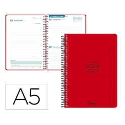 AGENDA ESCOLAR LIDERPAPEL 26-27 ESPIRAL BASIC DIA PAGINA A5 BILINGUE 70G PAPEL FSC ROJO