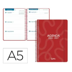 AGENDA ESCOLAR LIDERPAPEL 26-27 ESPIRAL CLASSIC SEMANA VISTA A5 BILINGUE 70G PAPEL FSC ROJO