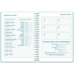 AGENDA ESCOLAR LIDERPAPEL 26-27 ESPIRAL CLASSIC DIA PAGINA A5 BILINGUE 70G PAPEL FSC AZUL TURQUESA