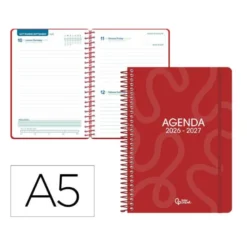 AGENDA ESCOLAR LIDERPAPEL 26-27 ESPIRAL CLASSIC DIA PAGINA A5 BILINGUE 70G PAPEL FSC ROJO
