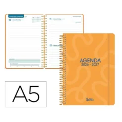 AGENDA ESCOLAR LIDERPAPEL 26-27 ESPIRAL CLASSIC DIA PAGINA A5 BILINGUE 70G PAPEL FSC NARANJA