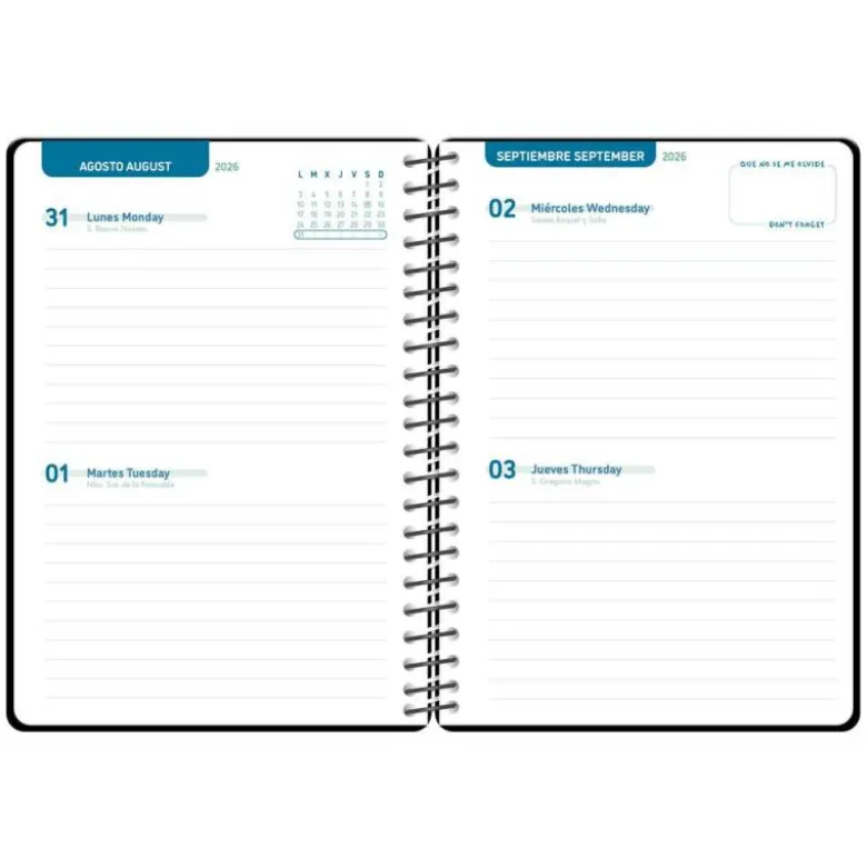 AGENDA ESCOLAR LIDERPAPEL 26-27 ESPIRAL CLASSIC 2 DIAS PAGINA A5 BILINGUE 70G PAPEL FSC NEGRO