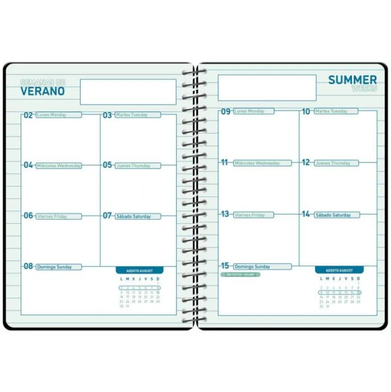 AGENDA ESCOLAR LIDERPAPEL 26-27 ESPIRAL CLASSIC 2 DIAS PAGINA A5 BILINGUE 70G PAPEL FSC NEGRO