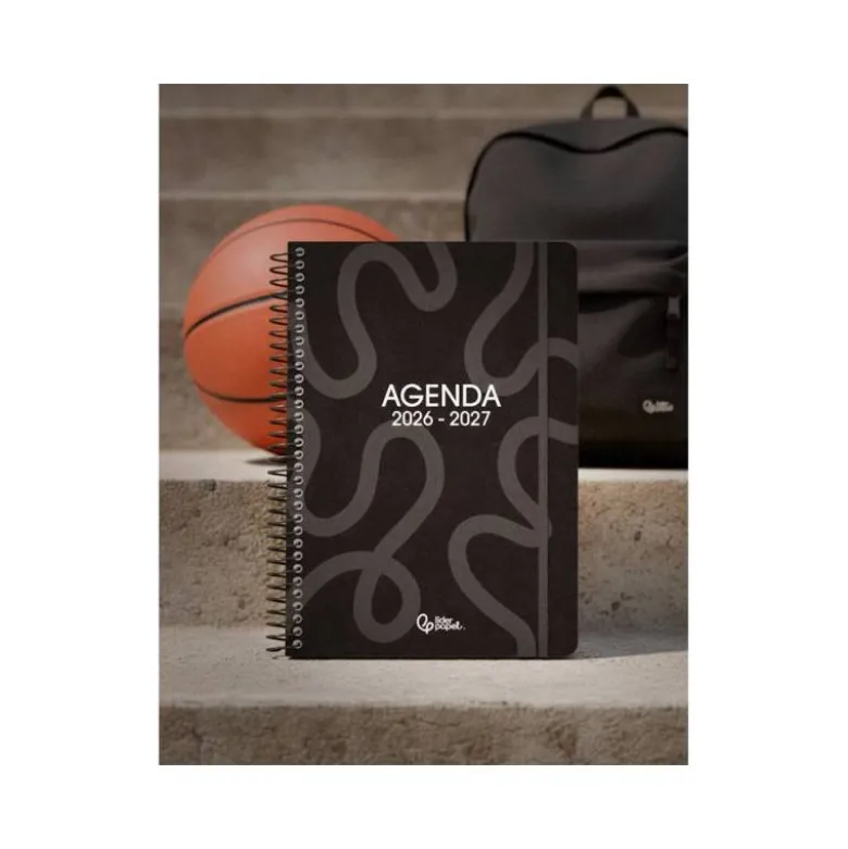 AGENDA ESCOLAR LIDERPAPEL 26-27 ESPIRAL CLASSIC SEMANA VISTA A5 BILINGUE 70G PAPEL FSC NEGRO