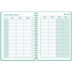 AGENDA ESCOLAR LIDERPAPEL 26-27 ESPIRAL CLASSIC DIA PAGINA A5 BILINGUE 70G PAPEL FSC VERDE