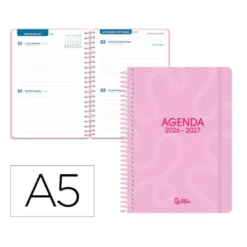 AGENDA ESCOLAR LIDERPAPEL 26-27 ESPIRAL CLASSIC 2 DIAS PAGINA A5 BILINGUE 70G PAPEL FSC ROSA