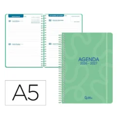 AGENDA ESCOLAR LIDERPAPEL 26-27 ESPIRAL CLASSIC 2 DIAS PAGINA A5 BILINGUE 70G PAPEL FSC VERDE