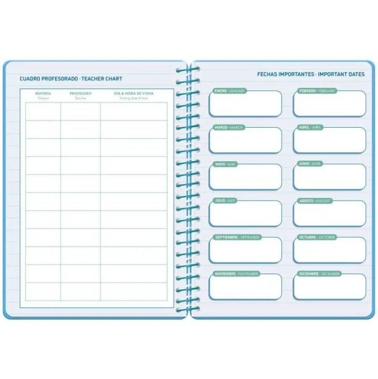 AGENDA ESCOLAR LIDERPAPEL 26-27 ESPIRAL CLASSIC 2 DIAS PAGINA A5 BILINGUE 70G PAPEL FSC AZUL