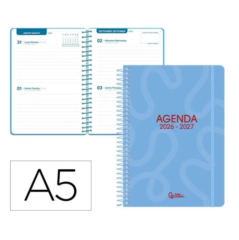 AGENDA ESCOLAR LIDERPAPEL 26-27 ESPIRAL CLASSIC 2 DIAS PAGINA A5 BILINGUE 70G PAPEL FSC AZUL