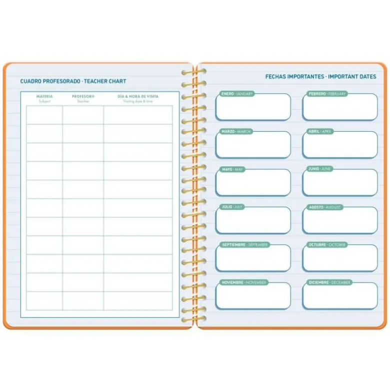 AGENDA ESCOLAR LIDERPAPEL 26-27 ESPIRAL CLASSIC 2 DIAS PAGINA A5 BILINGUE 70G PAPEL FSC NARANJA