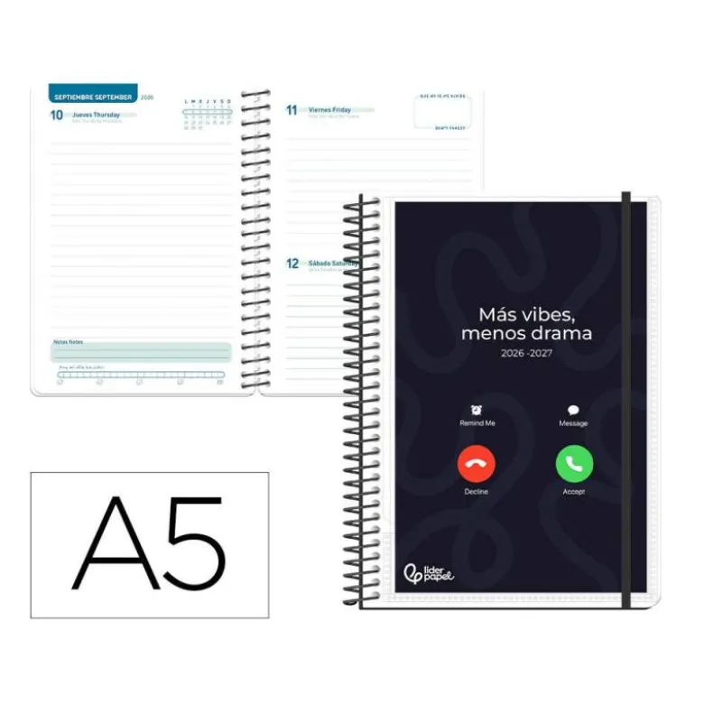 AGENDA ESCOLAR LIDERPAPEL 26-27 ESPIRAL PERSONALIZABLE DIA PAGINA A5 BILINGUE 70G PAPEL FSC
