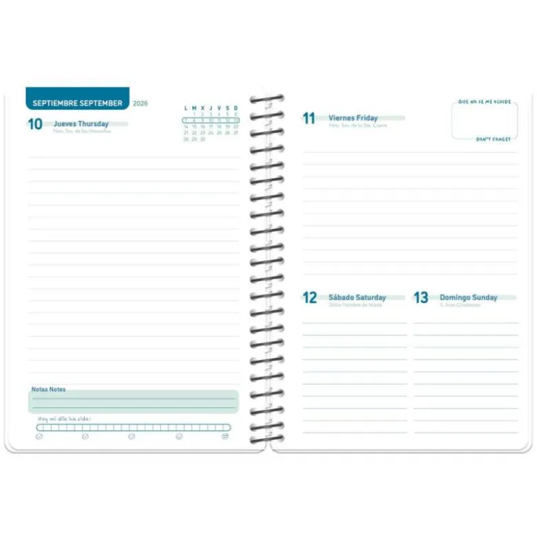 AGENDA ESCOLAR LIDERPAPEL 26-27 ESPIRAL PERSONALIZABLE DIA PAGINA A5 BILINGUE 70G PAPEL FSC