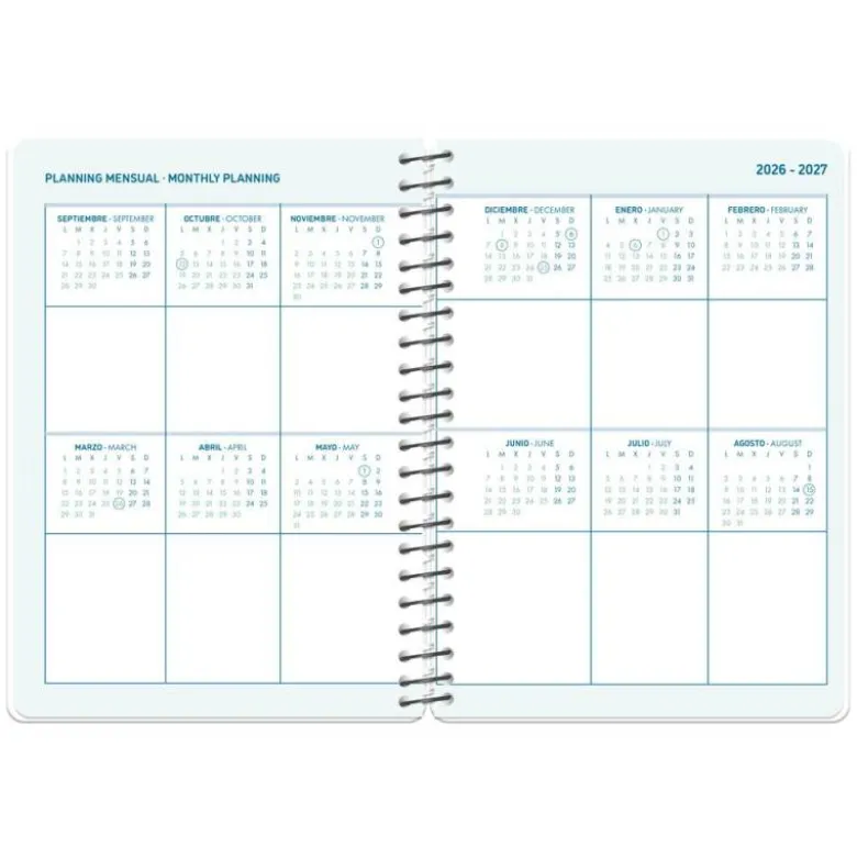 AGENDA ESCOLAR LIDERPAPEL 26-27 ESPIRAL PERSONALIZABLE DIA PAGINA A5 BILINGUE 70G PAPEL FSC