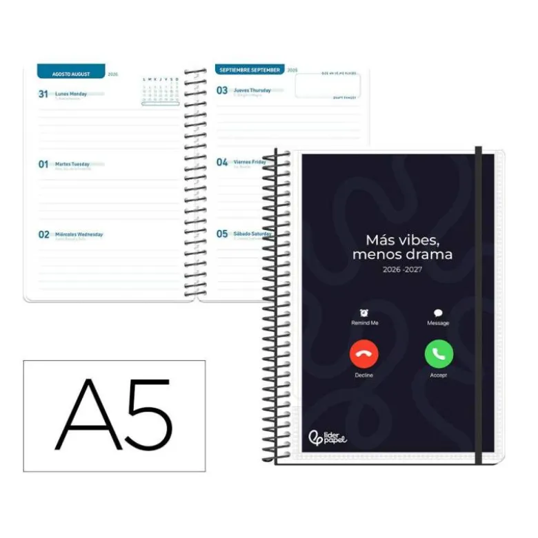 AGENDA ESCOLAR LIDERPAPEL 26-27 ESPIRAL PERSONALIZABLE SEMANA VISTA A5 BILINGUE 70G PAPEL FSC