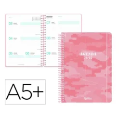 AGENDA ESCOLAR LIDERPAPEL 26-27 ESPIRAL MILITARY SEMANA VISTA A5+ BILINGUE 80G PAPEL FSC ROSA