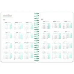 AGENDA ESCOLAR LIDERPAPEL 26-27 ESPIRAL FLOWERS SEMANA VISTA A6+ BILINGUE 80G PAPEL FSC BLANCO