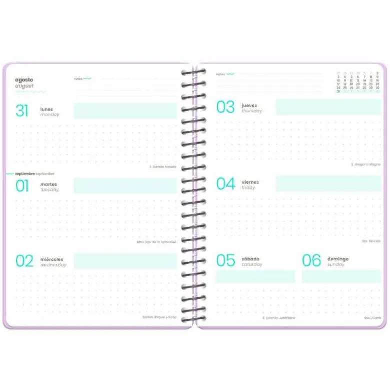 AGENDA ESCOLAR LIDERPAPEL 26-27 ESPIRAL ORIENTAL SEMANA VISTA A6+ BILINGUE 80G PAPEL FSC SACAPUNTAS