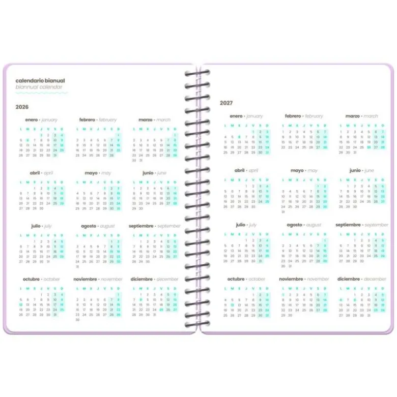 AGENDA ESCOLAR LIDERPAPEL 26-27 ESPIRAL ORIENTAL SEMANA VISTA A6+ BILINGUE 80G PAPEL FSC SACAPUNTAS