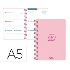 AGENDA ESCOLAR LIDERPAPEL 26-27 ESPIRAL BASIC SEMANA VISTA A5 BILINGUE 70G PAPEL FSC ROSA