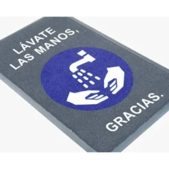 ALFOMBRA PARA SUELO DE PASO NOVUS LAVATE LAS MANOS GRACIAS FONDO GRIS 90X60 CM