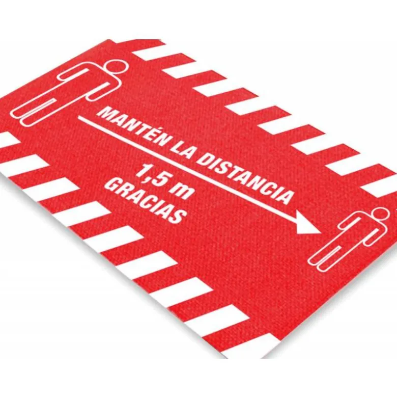 ALFOMBRA PARA SUELO DE PASO NOVUS MANTEN DISTANCIA DE 1,5 M GRACIAS FONDO ROJO 85X150 CM