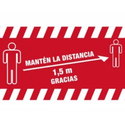 ALFOMBRA PARA SUELO DE PASO NOVUS MANTEN DISTANCIA DE 1,5 M GRACIAS FONDO ROJO 85X150 CM