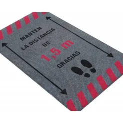 ALFOMBRA PARA SUELO DE PASO NOVUS MANTEN DISTANCIA DE 1,5 M GRACIAS FONDO GRIS 85X150 CM