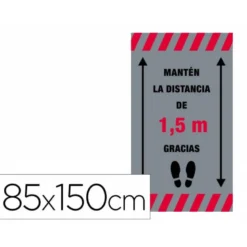 ALFOMBRA PARA SUELO DE PASO NOVUS MANTEN DISTANCIA DE 1,5 M GRACIAS FONDO GRIS 85X150 CM
