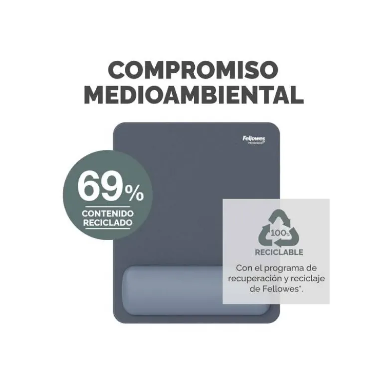 ALFOMBRILLA PARA RATON FELLOWES CON REPOSAMUÑECAS BREYTA AZUL 250X210X25 MM