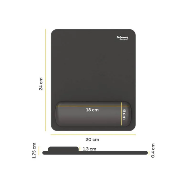 ALFOMBRILLA PARA RATON FELLOWES CON REPOSAMUÑECAS BREYTA NEGRO 250X210X25 MM